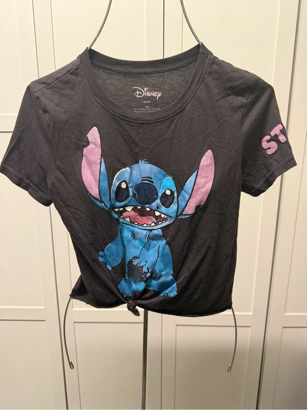 Disney Black Crop Tee with Blue Stitch and Pink Ear Details
